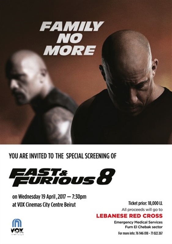 City Centre Beirut Beirut Suburb Social Event Fast & Furious 8 Special Screening - Lebanese Red Cross Lebanon