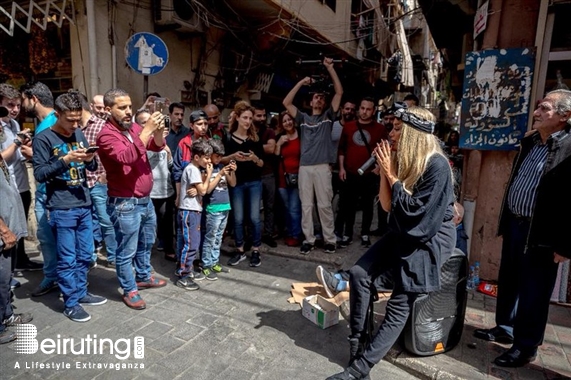 Outdoor Maya Diab singing on the streets of Bourj Hammoud Lebanon