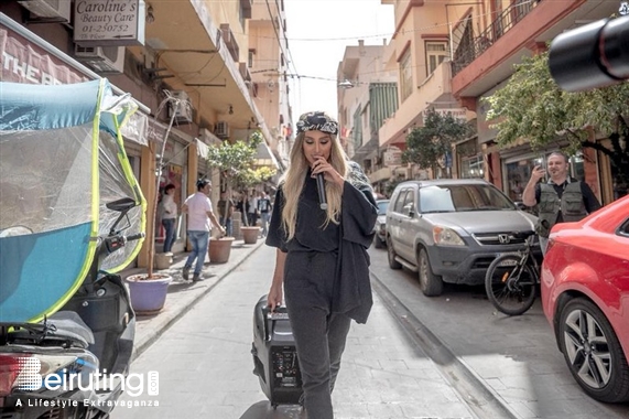 Outdoor Maya Diab singing on the streets of Bourj Hammoud Lebanon