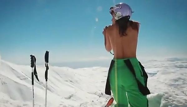 Lebanese ski champion Jackie Chamoun and Chirine Njeim posed nude on snow d...